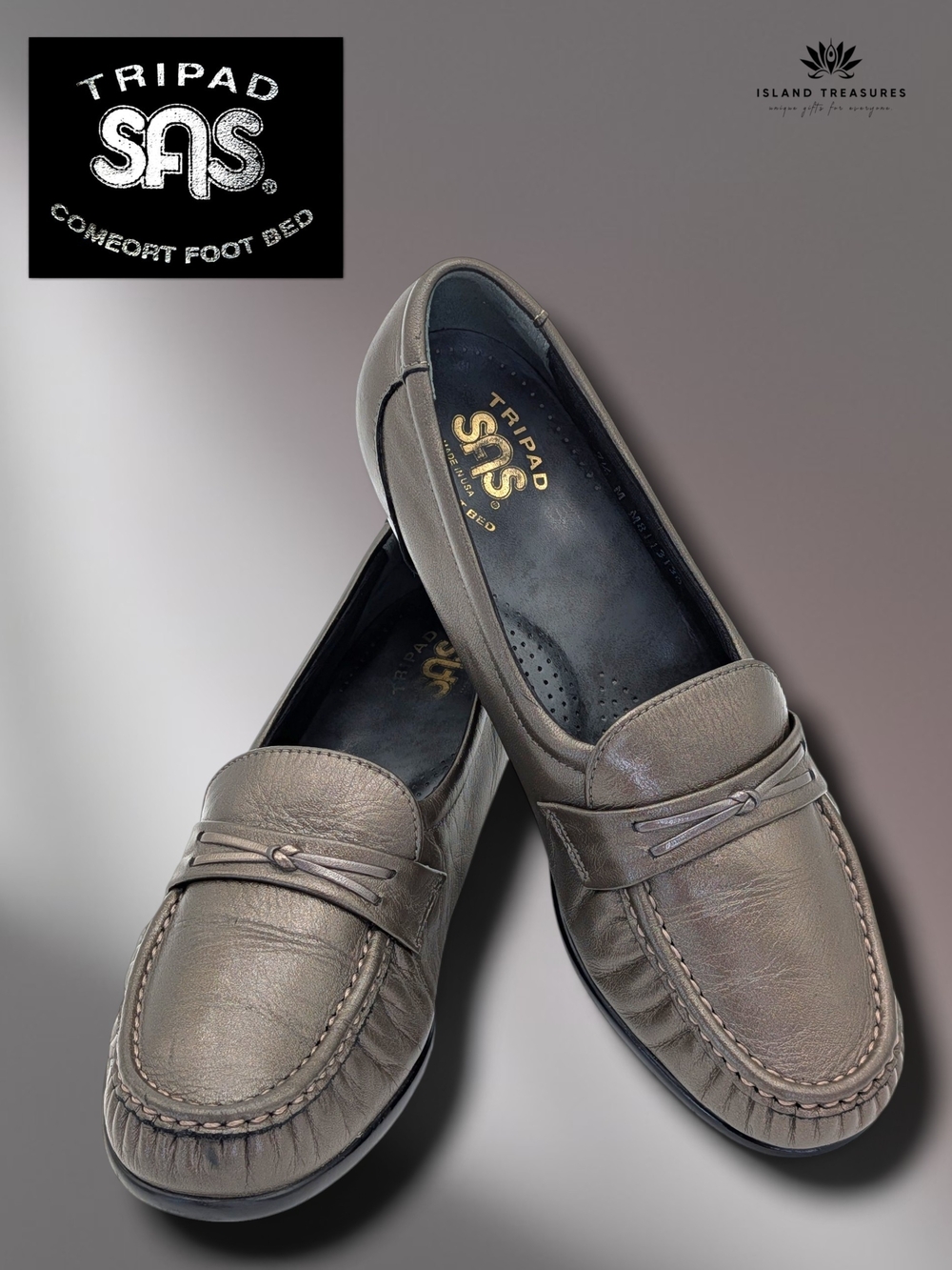 SAS Metro Tripad Women Sz 7.5M Pewter Leather Moc Loafer Made in USA